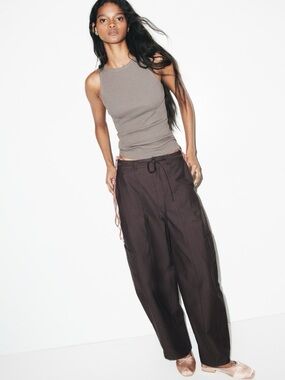 Women’s TIE-BELT CARGO PANTS Drawstring Pants in Dark Brown